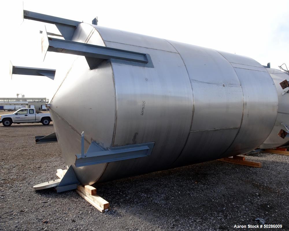 Used Tank, 8,000 Gallon, 304 Stainless Steel, Vertical. Approximate 112" diameter x 180" straight side, flat top, coned bottom. (1) Spray nozzle. Openings top (3) 2", 4", 24" man way with cover. Appr...
