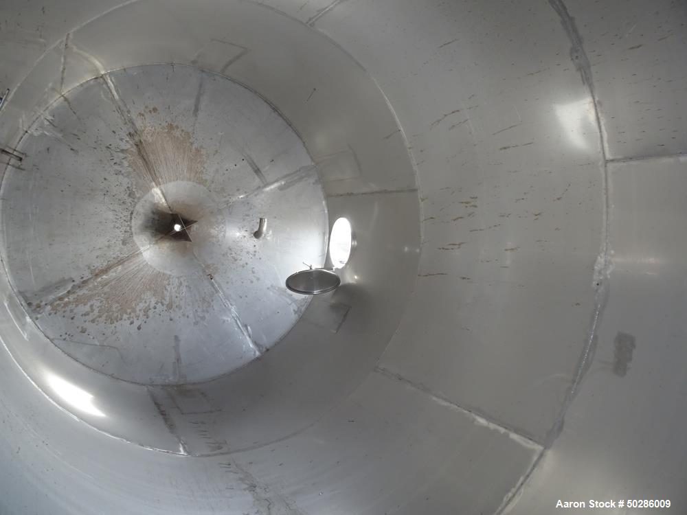 Used Tank, 8,000 Gallon, 304 Stainless Steel, Vertical. Approximate 112" diameter x 180" straight side, flat top, coned bottom. (1) Spray nozzle. Openings top (3) 2", 4", 24" man way with cover. Appr...