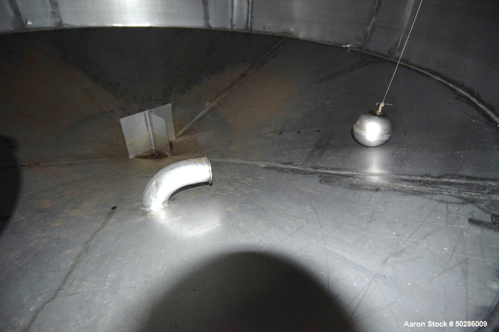 Used Tank, 8,000 Gallon, 304 Stainless Steel, Vertical. Approximate 112" diameter x 180" straight side, flat top, coned bottom. (1) Spray nozzle. Openings top (3) 2", 4", 24" man way with cover. Appr...