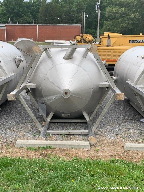 Used-Vertical Tank, Approximately 5,000 Gallon, 304 Stainless Steel, 100.5" diameter, 120.5" straight side height. 64.5" con...