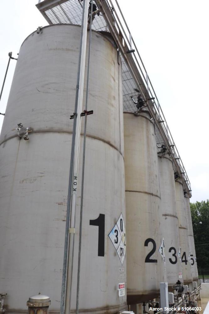 Used Tank, 6,000 Gallon. 8' diameter x 16' straight side.   Overall height:  21' 6". Vertical. Dished top and bottom on Carbon steel legs. Clearance from bottom of valve to ground: 30".
