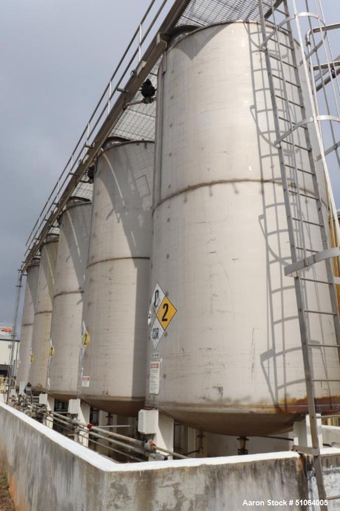 Used Tank, 6,000 Gallon. 8' diameter x 16' straight side.   Overall height:  21' 6". Vertical. Dished top and bottom on Carbon steel legs. Clearance from bottom of valve to ground: 30".