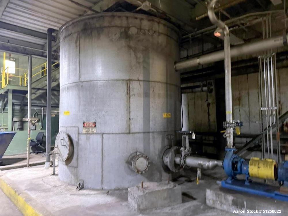 Used 11,000 Gallon 316 Stainless Steel Vertical Tank. Approximately 12' diameter x 13' tall. Side manway. Flat top.