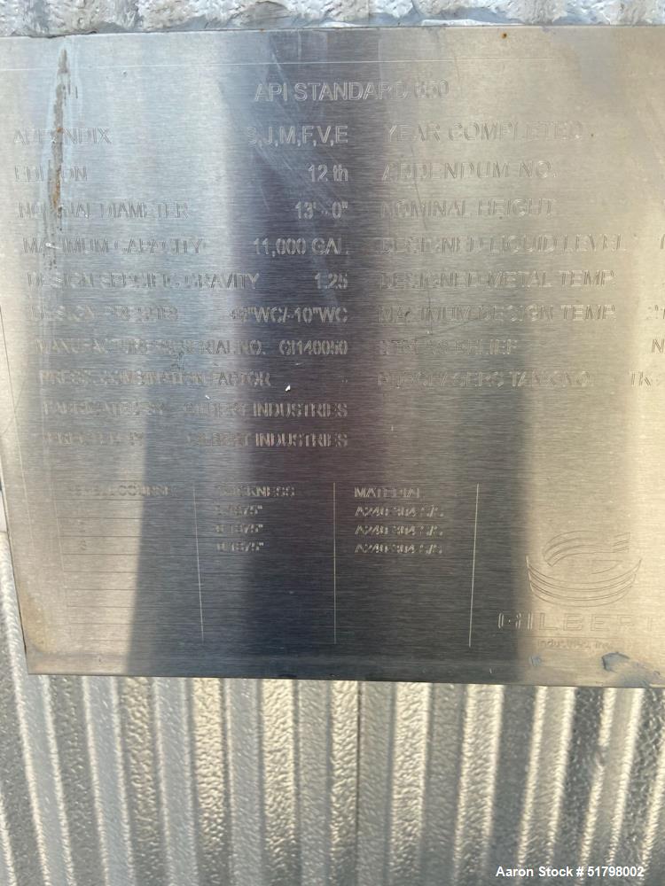 Used Gilbert Industries Storage Tank, 11,000 Gallon