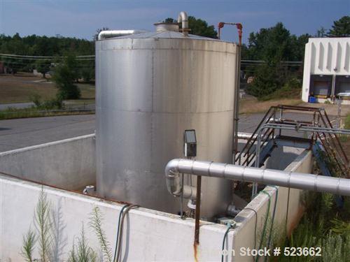 USED: 7500 gallon, 304 stainless steel, vertical tank. Slight dishtop, flat bottom, 10' diameter x 13' overall height, insulated.Last used to store latex.
