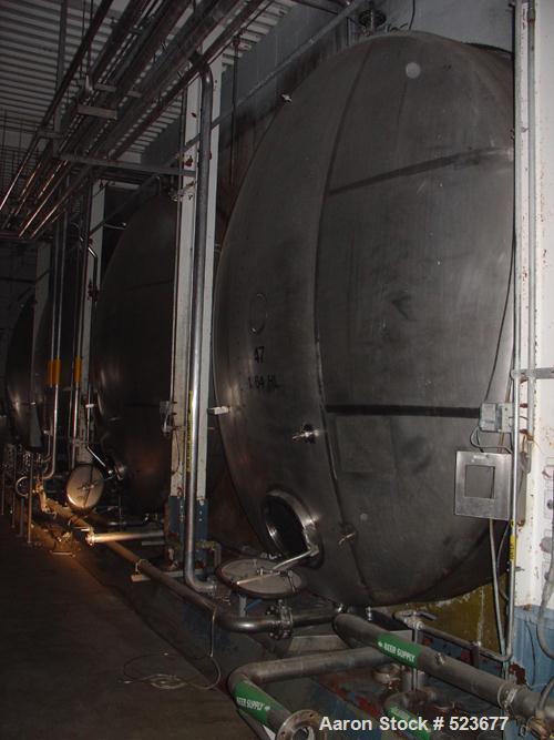 USED: Tank, 50,330 gallon, 304 stainless steel. 13'3" diameter xapproximately 48' long. Horizontal on carbon steel cradle frame.Flat horizontal bottom, dished heads. 1/8" wall.