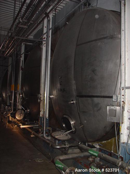 USED: Tank, 42,748 gallon, 304 stainless steel. 13'3" diameter xapproximately 41' long. Horizontal on carbon steel cradle frame.Flat horizontal bottom, dished heads. 1/8" wall.
