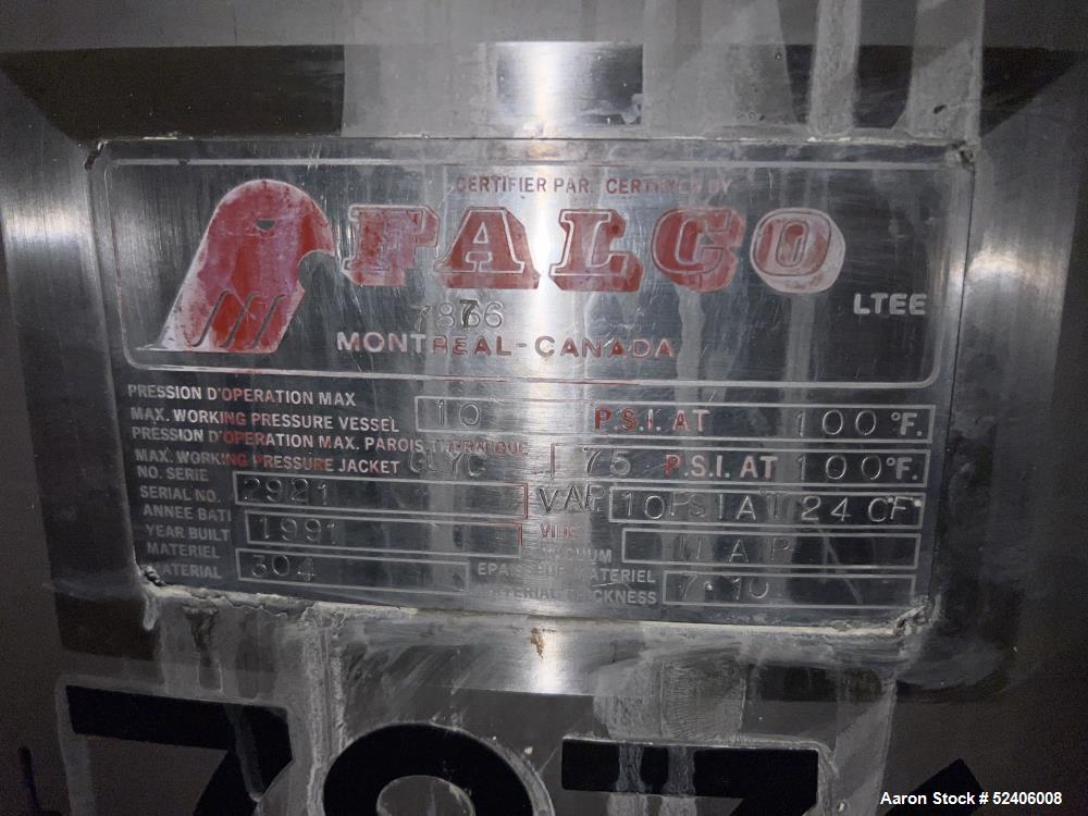 Used-Falco Stainless Steel Equipment Jacketed Pressure Tank, Approximate 5500 Ga