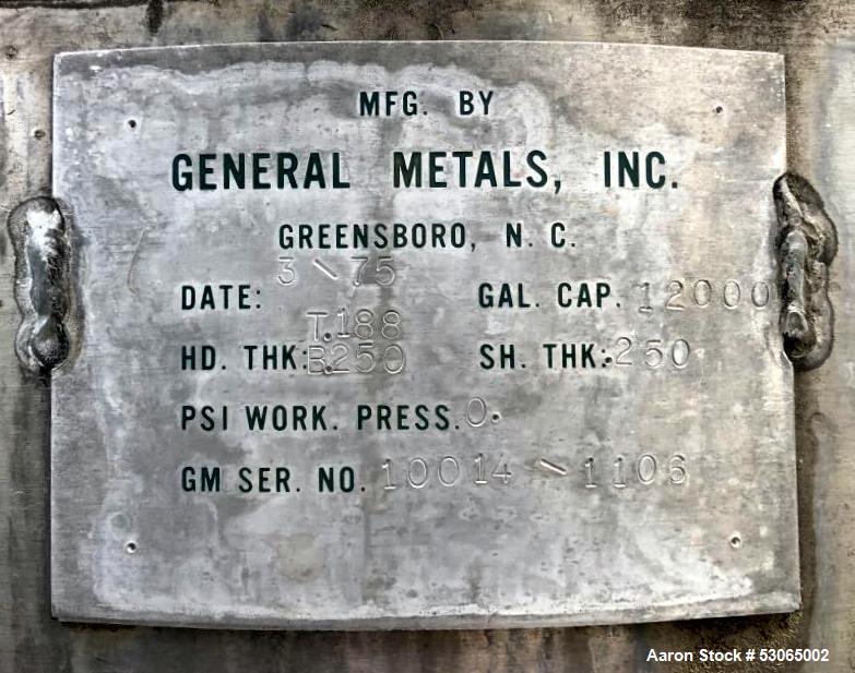 Used General Metals Inc. 12,000 Gallon Storage Tank