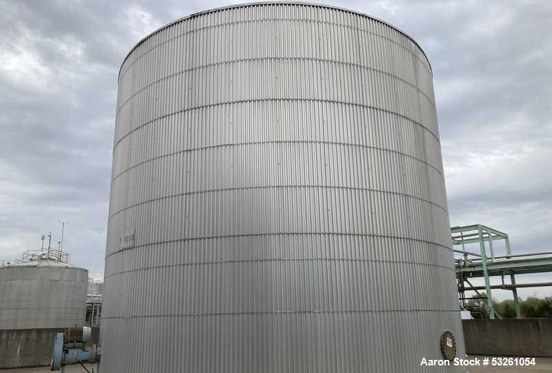 Used Approximate 216,000 gallons Stainless Steel Storage Tank With Philadelphia 40 HP Side Mount Agitator. T-1010. Flat top and Bottom. Misc. inlets Side bottom. Side Bottom Manway.