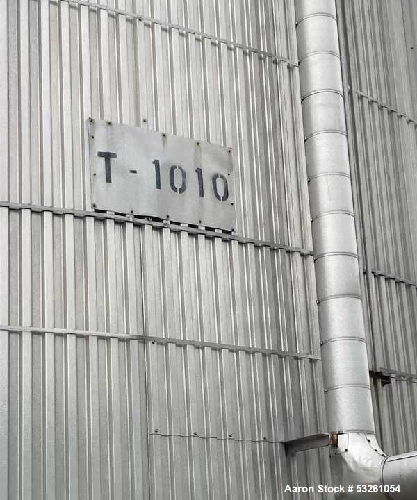 Used Approximate 216,000 gallons Stainless Steel Storage Tank With Philadelphia 40 HP Side Mount Agitator. T-1010. Flat top and Bottom. Misc. inlets Side bottom. Side Bottom Manway.