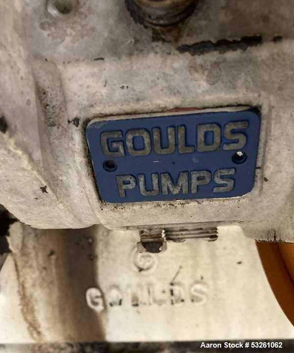 Used Approximate 8,900 gallon 316L Stainless Steel Agitated Tank With Goulds Centrifugal Pump, V-4139, P-4139.  Atmos. at 212 degrees F internal pressure. Top entering Agitator (HP unknown). Cone bot...