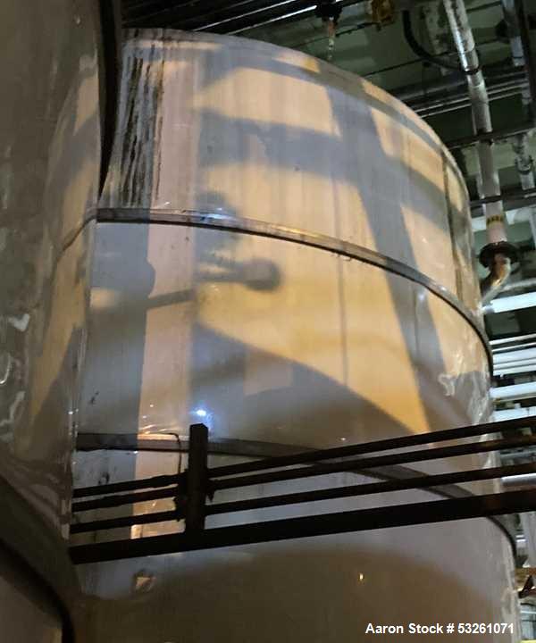 Used Approximate 8000 gal 316L Stainless Steel Agitated Tank With Centrifugal Pump, V-1106. Pump P-1106. Unimount 125 motor, Model F029B. 1 hp, 3 ph, 60 HZ, 1750 RPM. Frame 143TC. Worthington Model D...