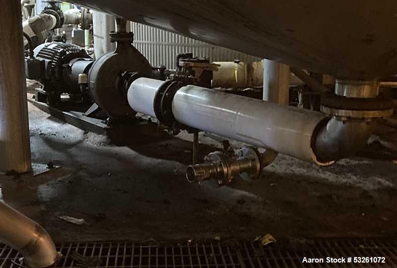 Used Approximate 5200 gallon Stainless Steel Mixing Tank. 12C. Includes centrifugal pump.