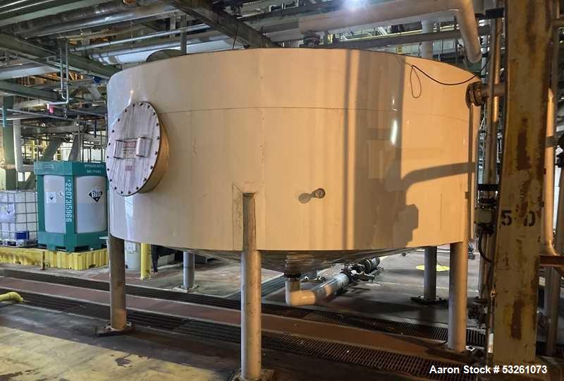 Used Approximate 5200 gallon Stainless Steel Mixing Tank, V-4541. With Centrifugal pump, 60/50 HZ, 1745-1450 RPM, 230/460V. Griswold S/N 0030022629. Tom 2014. Model S-AA-11062.