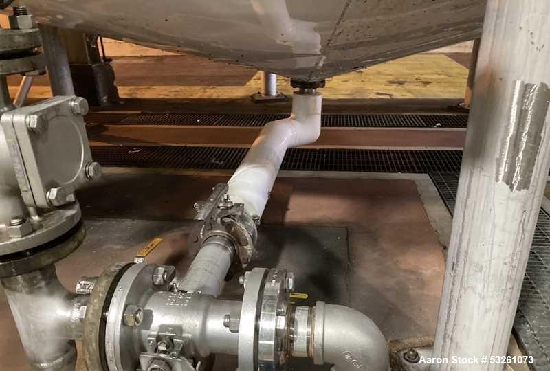 Used Approximate 5200 gallon Stainless Steel Mixing Tank, V-4541. With Centrifugal pump, 60/50 HZ, 1745-1450 RPM, 230/460V. Griswold S/N 0030022629. Tom 2014. Model S-AA-11062.