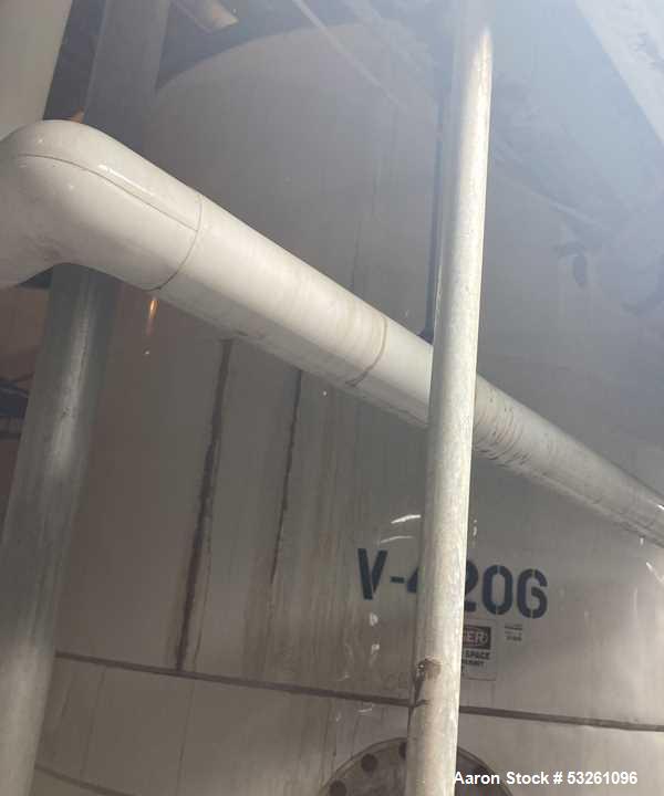 Used Approximate 7900 gallon Stainless Steel Mixing Tank, V-4206. With a Worthington pump model D1012. 316 SS. S/N Y715556. 7.5 HP, 3 PH, 50/60 HZ, 208-230V.