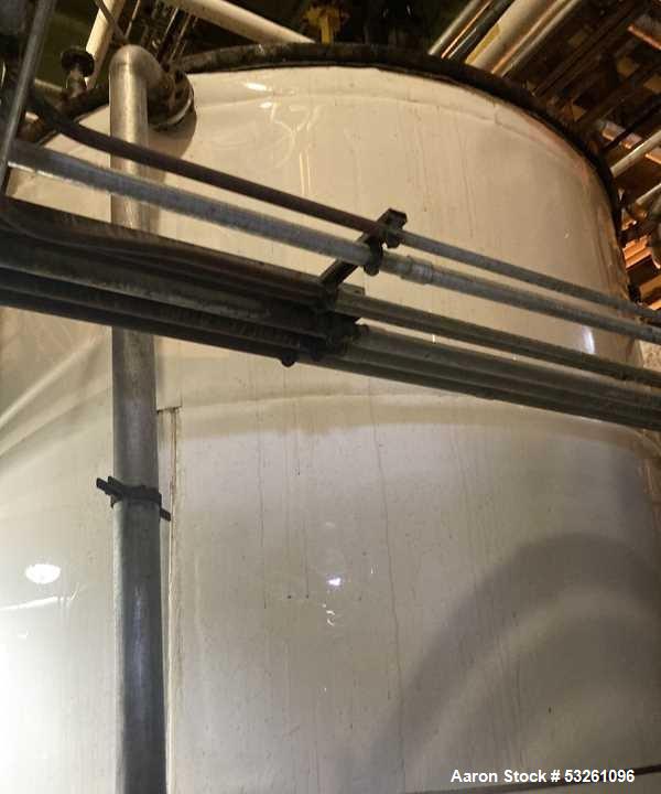 Used Approximate 7900 gallon Stainless Steel Mixing Tank, V-4206. With a Worthington pump model D1012. 316 SS. S/N Y715556. 7.5 HP, 3 PH, 50/60 HZ, 208-230V.