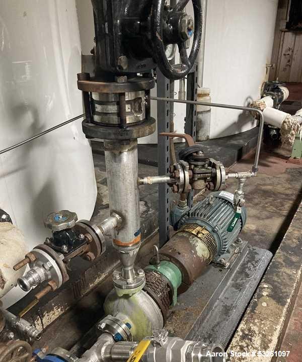 Used Approximate 7900 gallon Stainless Steel Mixing Tank, V-4320. Pump P-4320: Industrial Electric Motor. 60 hz, 230/460 V.