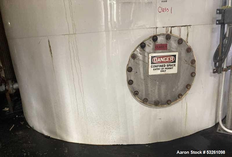 Used Approximate 7900 gallon Stainless Steel Mixing Tank, V-4208. Pump P-4328: 5 hp, 3510 RPM, 50/60 HZ, 230/460 V.