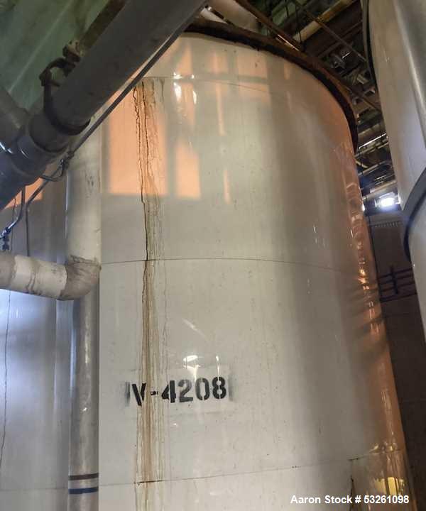 Used Approximate 7900 gallon Stainless Steel Mixing Tank, V-4208. Pump P-4328: 5 hp, 3510 RPM, 50/60 HZ, 230/460 V.