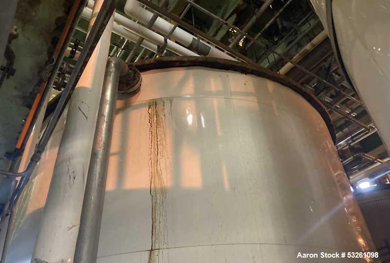 Used Approximate 7900 gallon Stainless Steel Mixing Tank, V-4208. Pump P-4328: 5 hp, 3510 RPM, 50/60 HZ, 230/460 V.