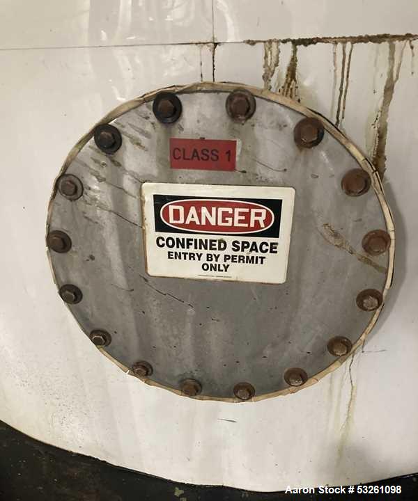 Used Approximate 7900 gallon Stainless Steel Mixing Tank, V-4208. Pump P-4328: 5 hp, 3510 RPM, 50/60 HZ, 230/460 V.