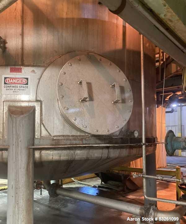 Used Approximate 7900 gallon Stainless Steel Mixing Tank, V-4715. Worthington pump P-4720: Unimount motor model A912A. 7.5 hp, 3510 RPM. Frame 213T. 3 ph, 60 hz, 208-230/460.