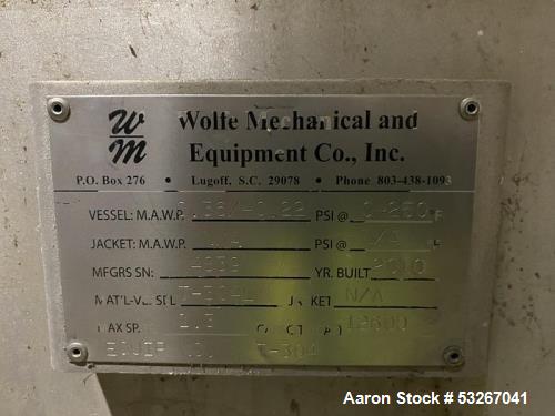 Wolfe Mechanical approximately 12,600 gallon 304L stainless steel vertical mix t