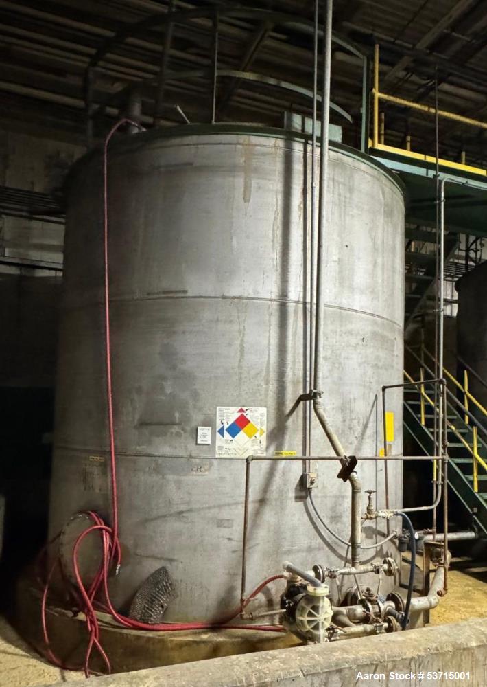 Used Stainless Steel Storage tank 10,000 gallon Capacity; Approx. 12' 6" Diameter x 12' High. Flat top and bottom.