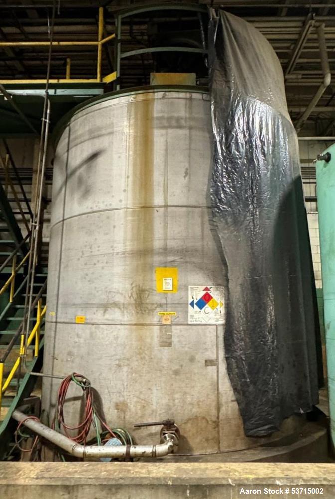 Used Stainless Steel Storage tank 10,000 gallon Capacity; Approx. 12' 6" Diameter x 12' High. Flat top and bottom.