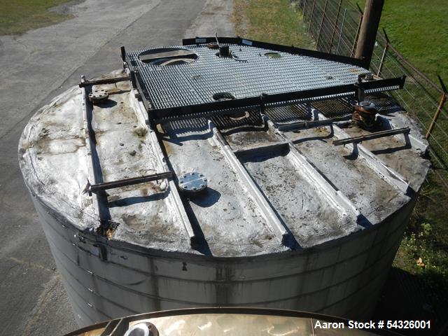 Used 11,000 gallon stainless steel storage tank, approximately 12'6" diameter X 11' straight side, dome top, flat bottom, approximately 24" top manway, 1.5" side nozzle, (2) 3" side bottom outlets.