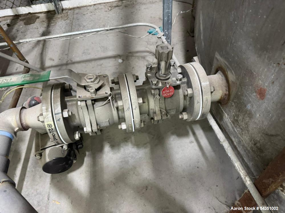 Used Approximate 10,000 Gallon Stainless Steel Tank. Approximate 120" diameter x 204" straight side, flat top & bottom. Top Manway with cover.