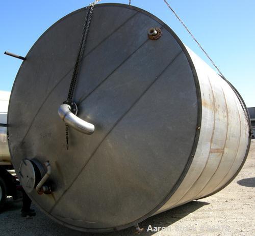 USED: Tank, 10,000 gallon, 304 stainless steel, vertical. Approximate 11' diameter x 14' straight side. Coned top, sloped bottom. Openings: top 18" manway with cover, 3", 6", 4"; 16" x 20" side oval ...