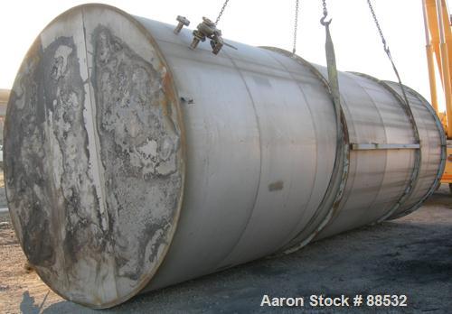 USED: Tank, 17,800 gallon, 316 stainless steel. Approximate 10'6" diameter x 27'6" straight side. Slight cone top and flat bottom. 24" side bottom manway. Top openings: (3) 2" flange, (2) 3" flange, ...