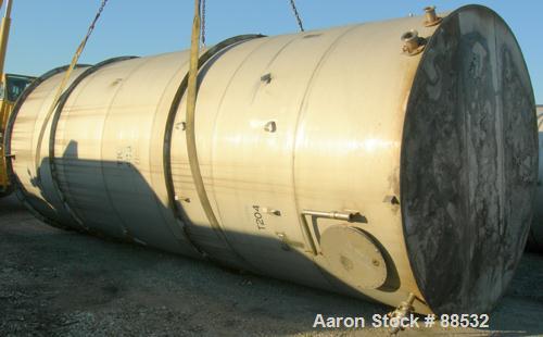 USED: Tank, 17,800 gallon, 316 stainless steel. Approximate 10'6" diameter x 27'6" straight side. Slight cone top and flat bottom. 24" side bottom manway. Top openings: (3) 2" flange, (2) 3" flange, ...