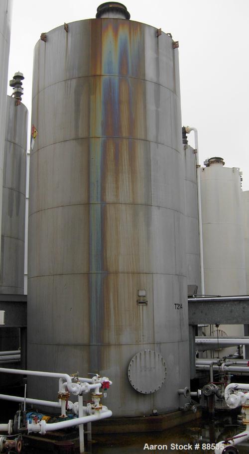 USED: Tank, 15,000 gallon, stainless steel. Approximate 10'6" diameter x 24' straight side. Flat top and bottom. 24" side bottom manway. UL listed. Bottom openings: (1) 1-1/2" flange, (2) 3" flange.