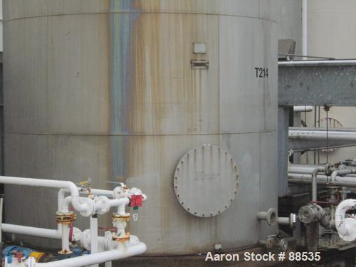 USED: Tank, 15,000 gallon, stainless steel. Approximate 10'6" diameter x 24' straight side. Flat top and bottom. 24" side bottom manway. UL listed. Bottom openings: (1) 1-1/2" flange, (2) 3" flange.