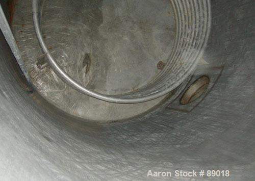 USED: Tank, 11,700 gallon, 304 stainless steel, vertical. Approximately 132" diameter x 198" straight side. Dished top, flat bottom. 10 turns of approximate 3" pipe coil. Openings: top 1-1/2", 4", 6"...