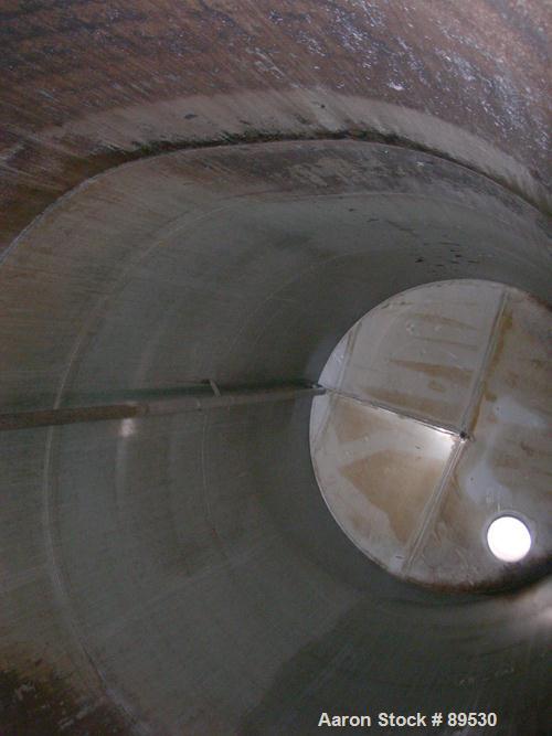 USED: Tank, 25,000 gallon, 316 stainless steel, vertical. 144" diameter x 360" straight side. Conical top, flat bottom. Openings: (1) 18" top, (1) 18" side manway, (1) 6" side bottom outlet.