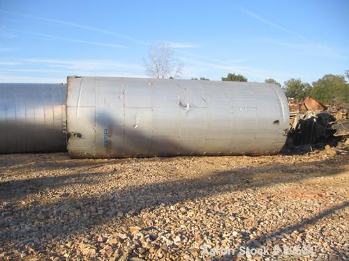 USED: Tank, 25,000 gallon, 316 stainless steel, vertical. 144" diameter x 360" straight side. Conical top, flat bottom. Openings: (1) 18" top, (1) 18" side manway, (1) 6" side bottom outlet.
