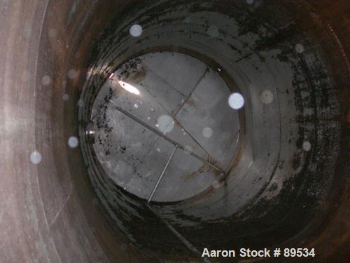 USED: Tank, 25,000 gallon, 316 stainless steel, vertical. 144" diameter x 360" straight side. Conical top, flat bottom. Openings: (1) 18" top, (1) 18" side manway, (1) 6" side bottom outlet.