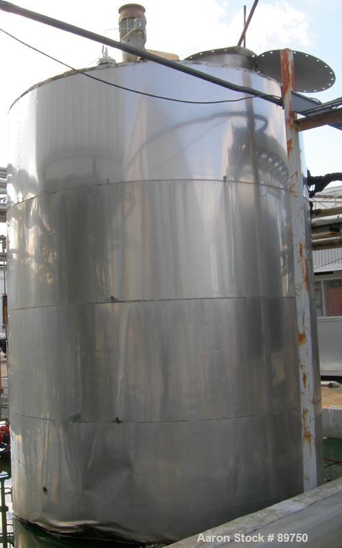 USED: Approximate 6000 gallon stainless steel mix tank. Approximate 9' diameter x 140" straight side. Dish top, flat bottom, insulated. Top mounted Lightnin agitator, Series 10, with 5 hp motor 230/4...