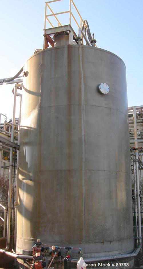 USED: Approximate 15,000 gallon stainless steel mix tank. Approximate 11'6" diameter x 18' straight side. Skirt mounted. Dish top, slight cone bottom. Various top and side openings. Side manway 16" w...