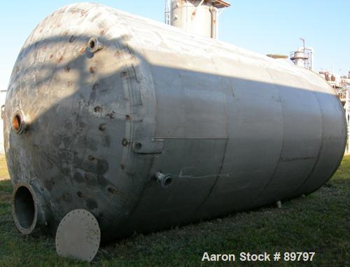USED: Approximate 14,000 gallon stainless steel storage tank. Vertical, dished heads, 5' skirt bottom. 11'6" diameter x 17' straight side. Top openings: (1) 24" manway with cover, (1) 8", (1) 3"; var...