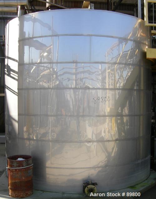 USED: Approximate 6,000 gallon stainless steel storage tank. Flat top and bottom. 10' diameter x 10' straight side. 3" side bottom outlet. Insulated. Various top openings. Internal baffles.