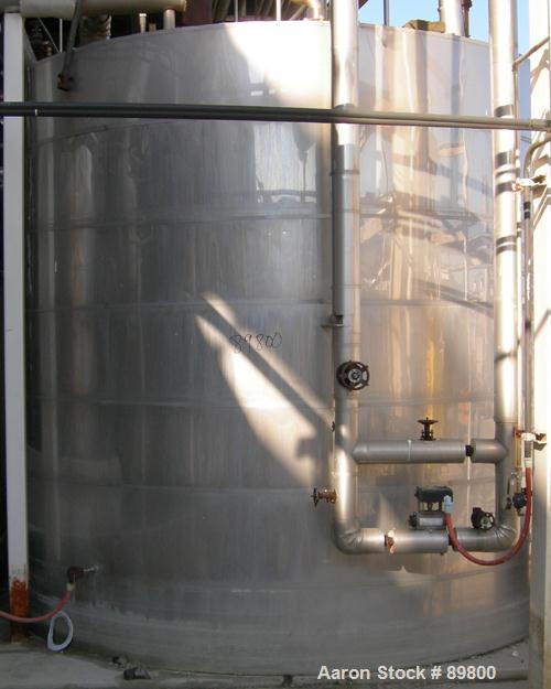 USED: Approximate 6,000 gallon stainless steel storage tank. Flat top and bottom. 10' diameter x 10' straight side. 3" side bottom outlet. Insulated. Various top openings. Internal baffles.