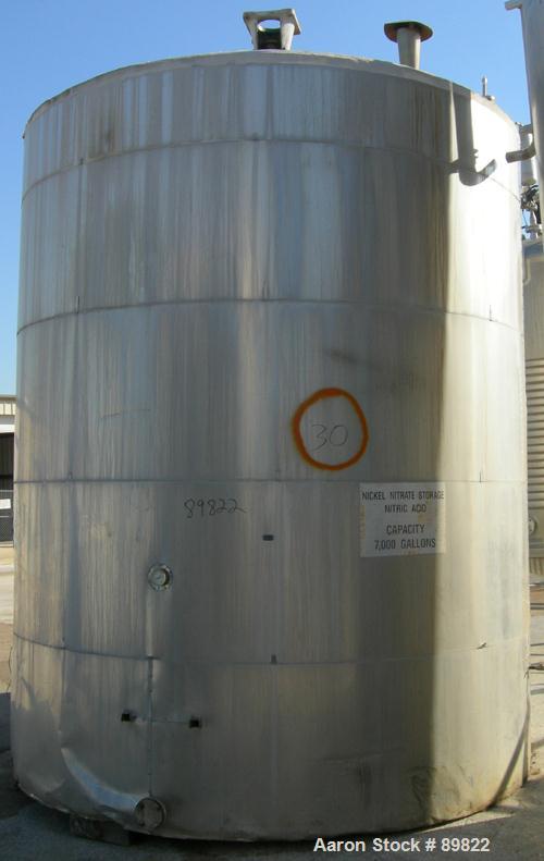 USED: Tank, 7,000 gallon, stainless steel, insulated, vertical. 10' diameter x 12' straight side. Dish top, flat bottom. Top openings: manway with cover, misc top openings. Shaft and impeller driven ...