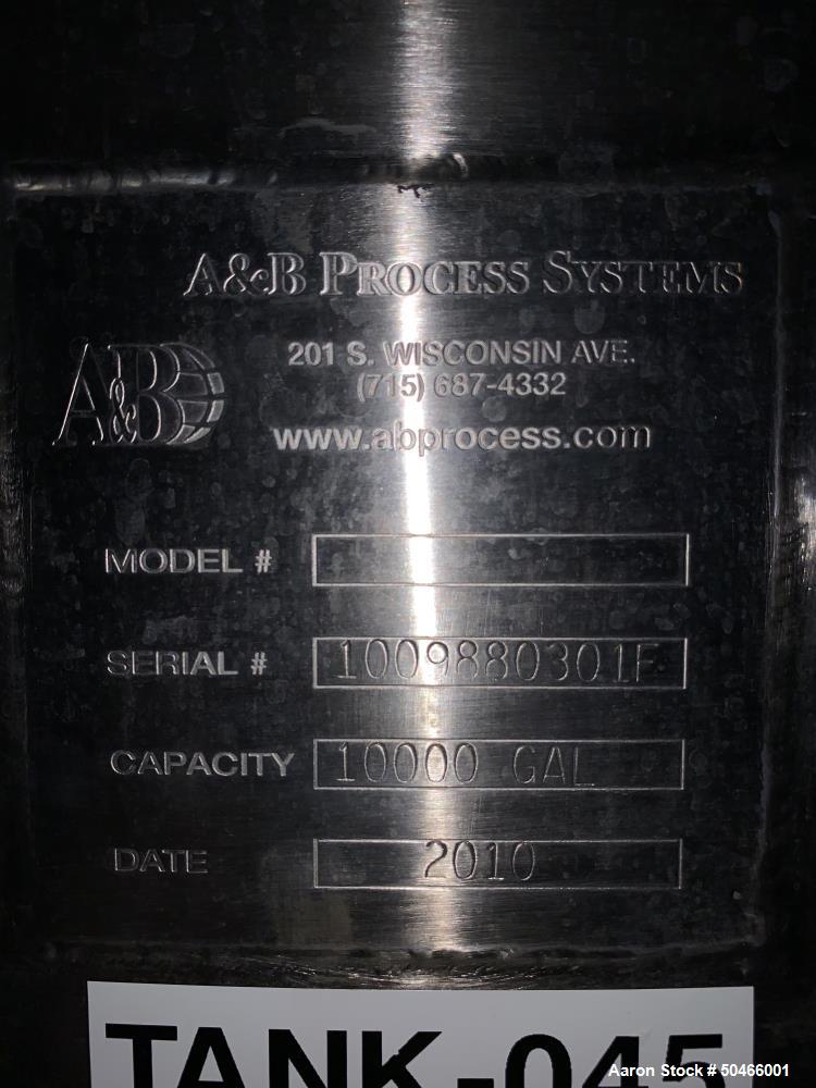 Used A&B Process Systems 10,000 Gallon Stainless Steel Food Grade Storage Tank.