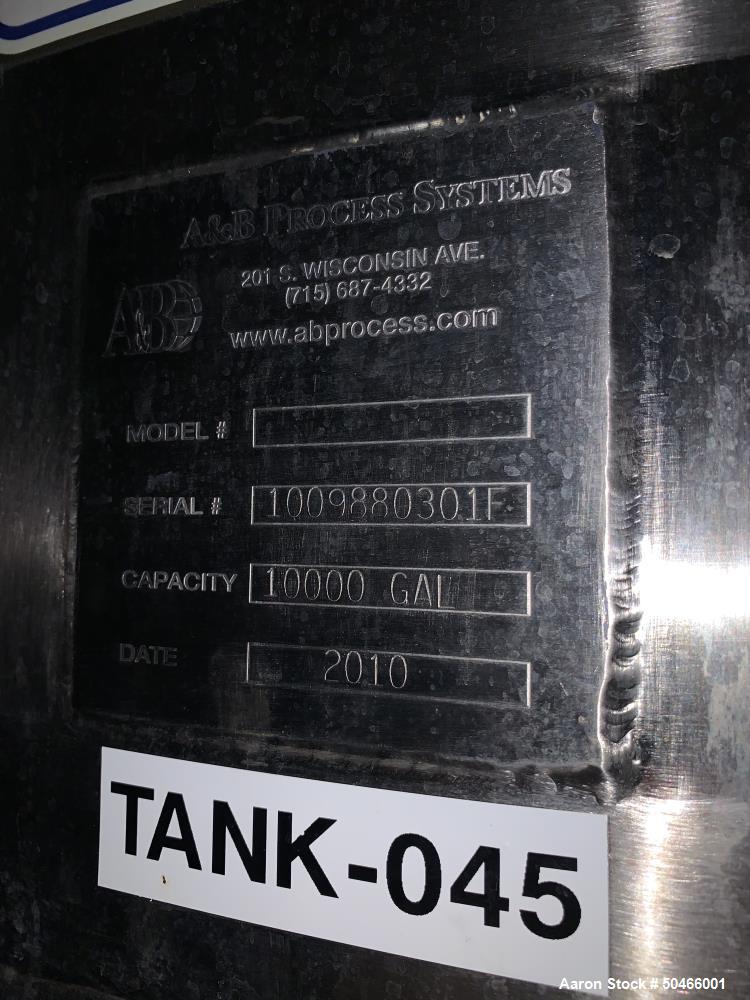 Used A&B Process Systems 10,000 Gallon Stainless Steel Food Grade Storage Tank.